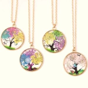 Handmade Butterfly and Pressed Flower Wishing Tree Necklace